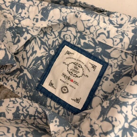 Style & Co Blouse Women's Medium Floral Button Up Boho Long Sleeve Top - Picture 7 of 9